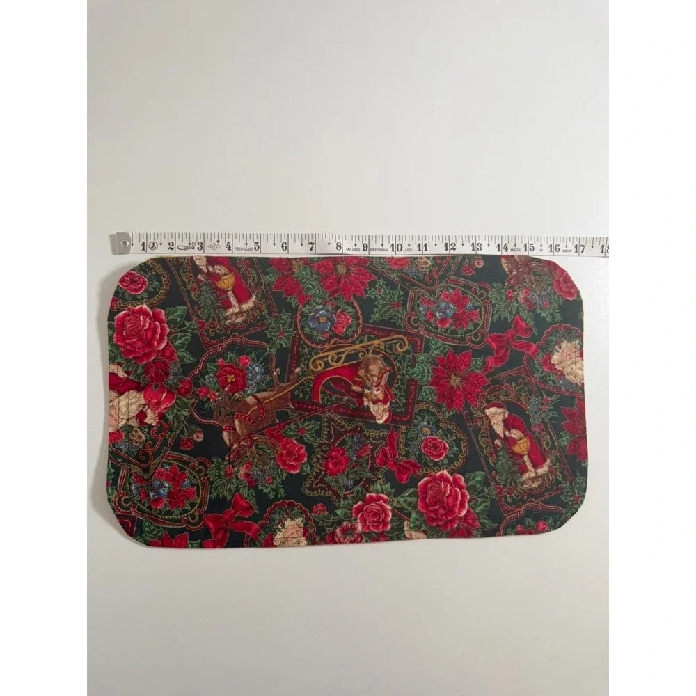 VTG Handmade Christmas Santa Reversible Fabric Placemats Set 6 Cotton Floral